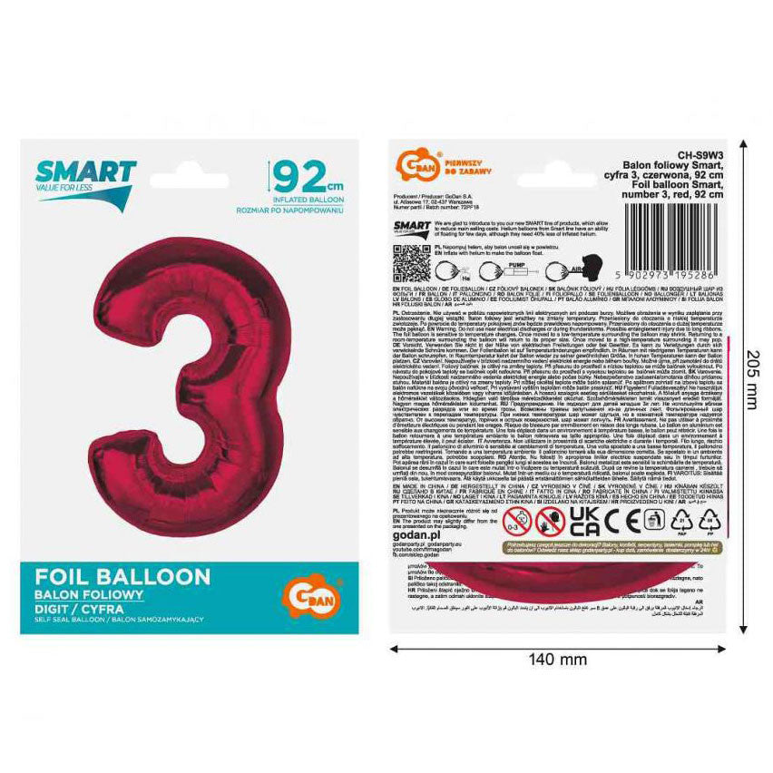 Folijas balons "Cipars sarkans", 92 cm