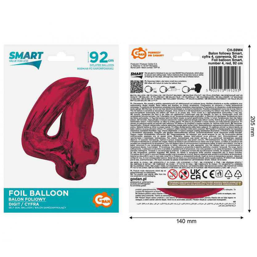 Folijas balons "Cipars 4", 92 cm