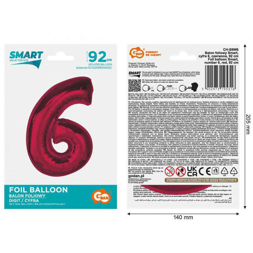 Folijas balons "Cipars sarkans", 92 cm