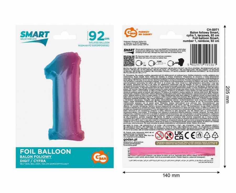 Folijas balons "Cipars varavīksnē" 92 cm