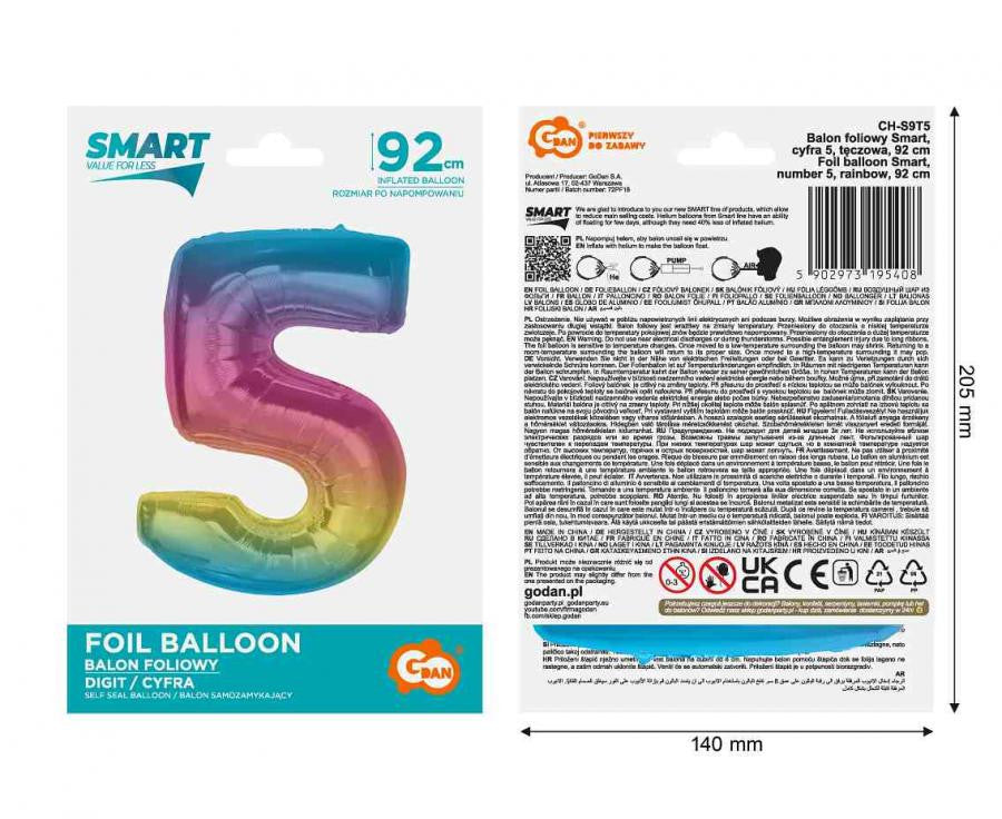 Krāsains folijas balons "Ciparu varavīksne" 92 cm
