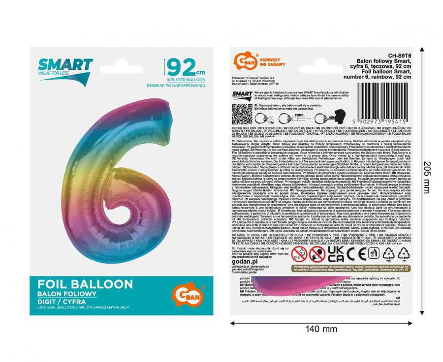 Krāsains folijas balons "Ciparu varavīksne" 92 cm