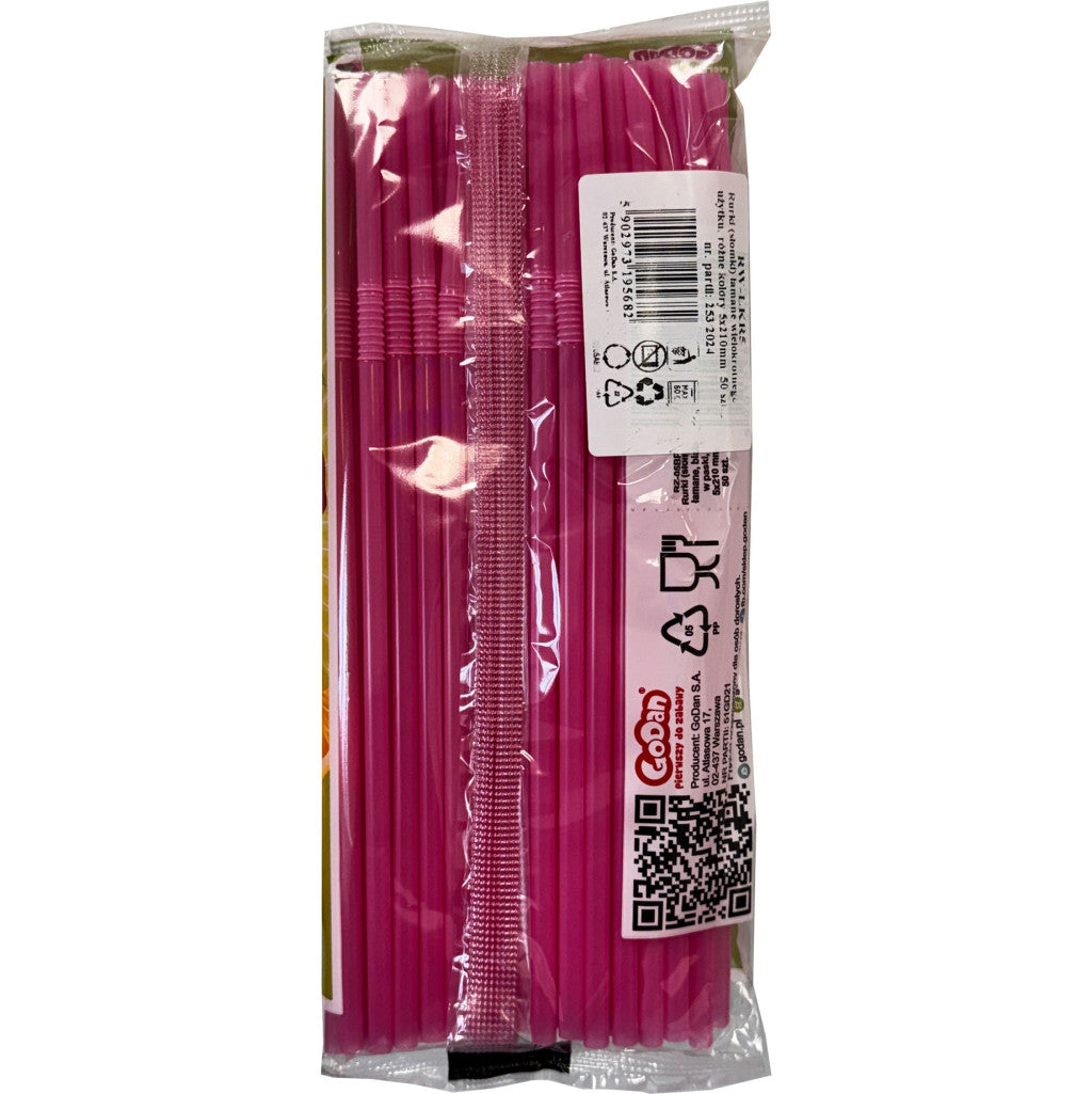 Rozā plastmasas salmiņi 50 gab.
