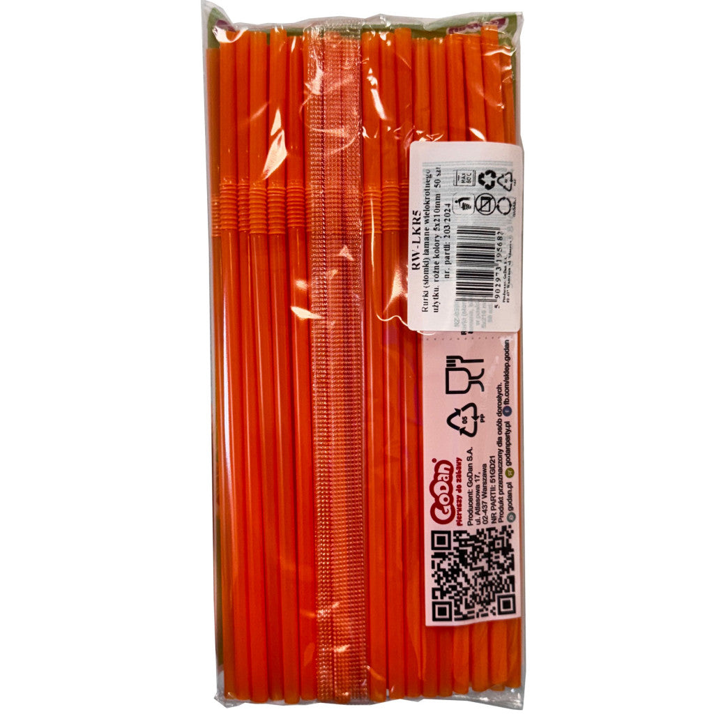 Oranžas plastmasas salmiņi 50 gab.