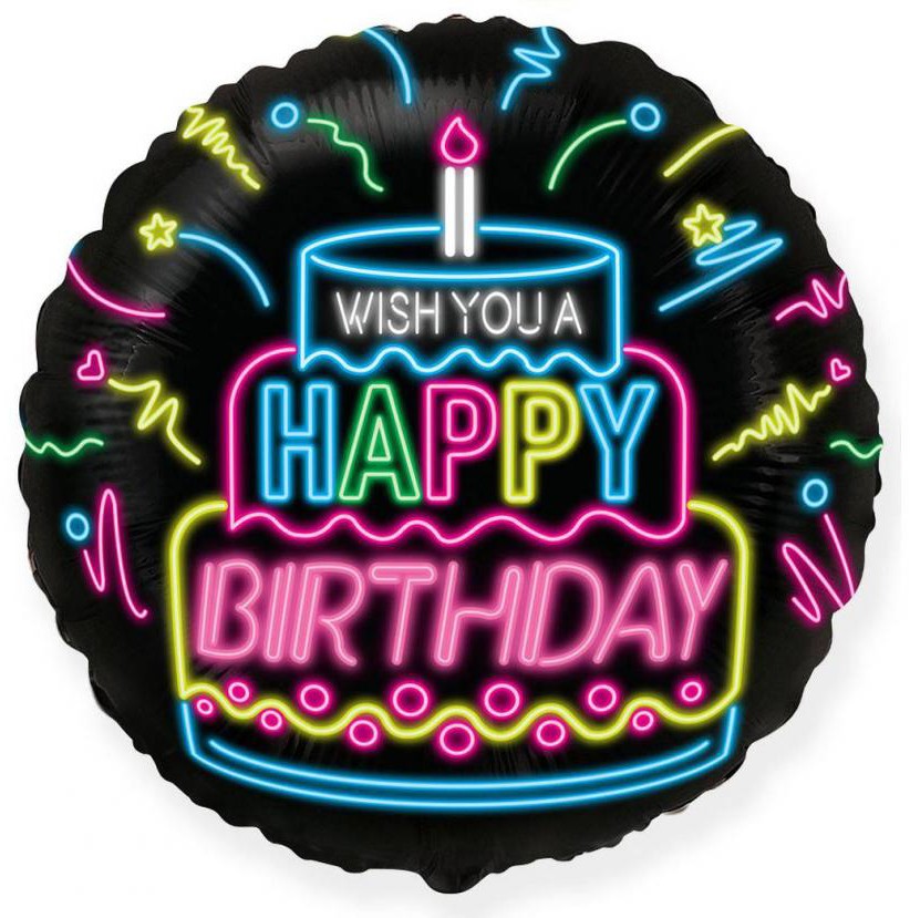 Neona krāsas folijas balons "Dzimšanas diena" 46 cm (WP)