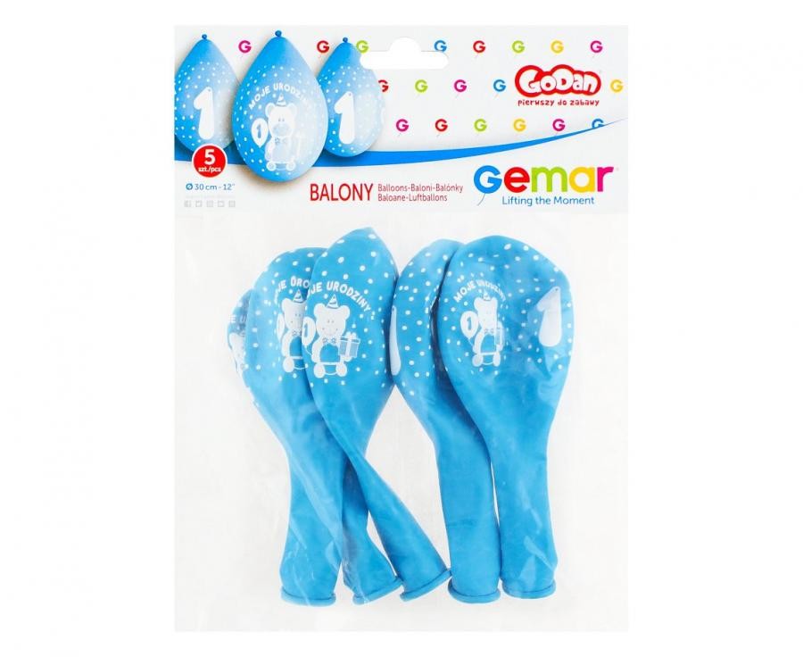 Daudz laimes dzimšanas dienā, zili piekaramie baloni 1. dzimšanas dienai, 5 gab., 12 collas (30 cm)