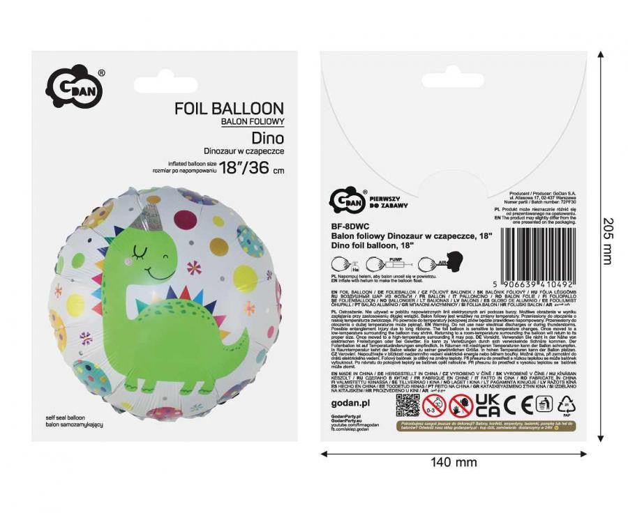 Folijas balons "Dinozaurs Party" ar sfēru, 36 cm