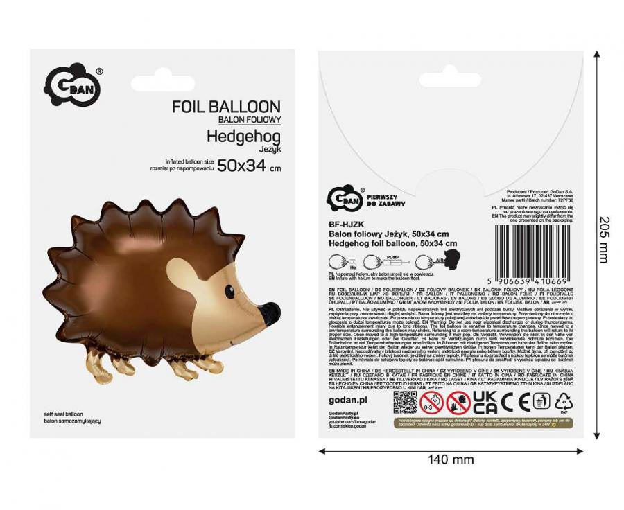 Folijas balons "Dzīvnieki Smaida Ezītis", 50 cm
