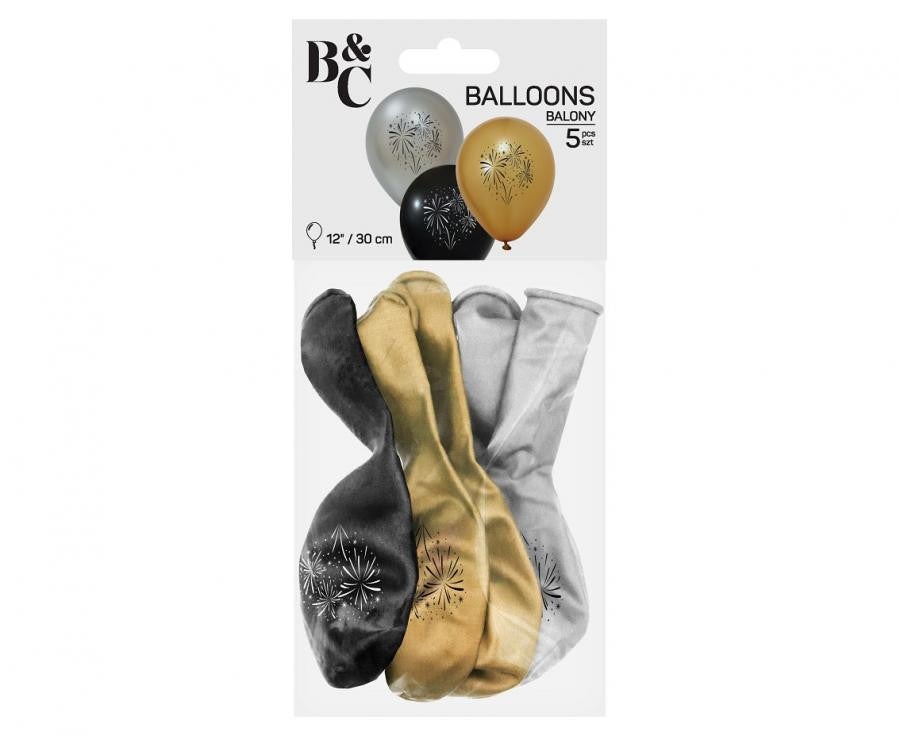 Krāsaini B&C uguņošanas baloni, 5 gab., 12 collas (30 cm)