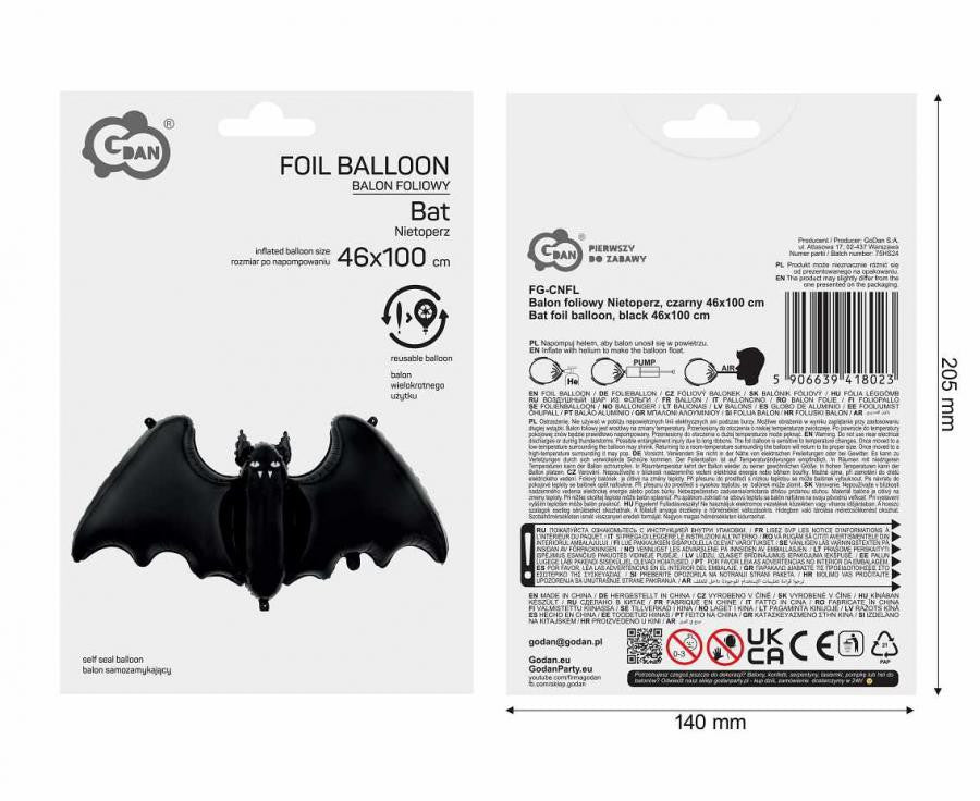 Helovīna melnā sikspārņa folijas balons 100 cm