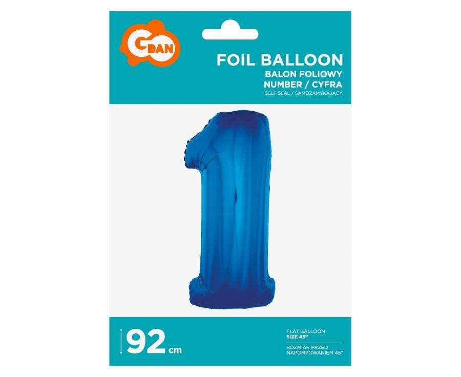 Folijas balons "Cipars B&C", 92 cm, zils, zils, skaitlis 1