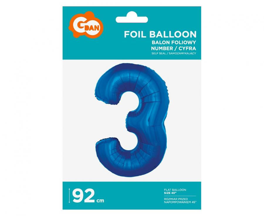 Folijas balons "Cipars B&C", 92 cm, zils, zils, skaitlis 3