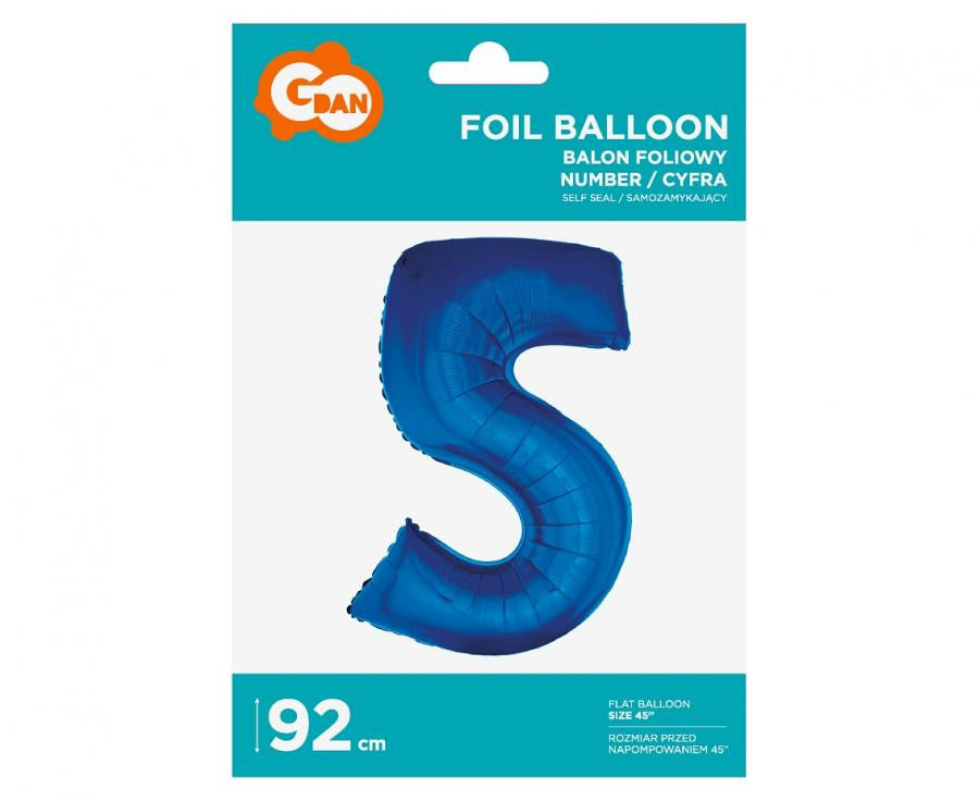 Folijas balons "Cipars B&C" ar zilu skaitli 5, 92 cm