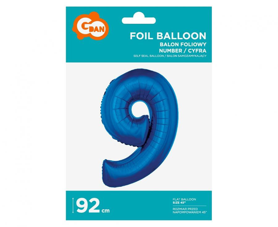 Folijas balons "Cipars B&C", 92 cm, zils, zils, skaitlis 9