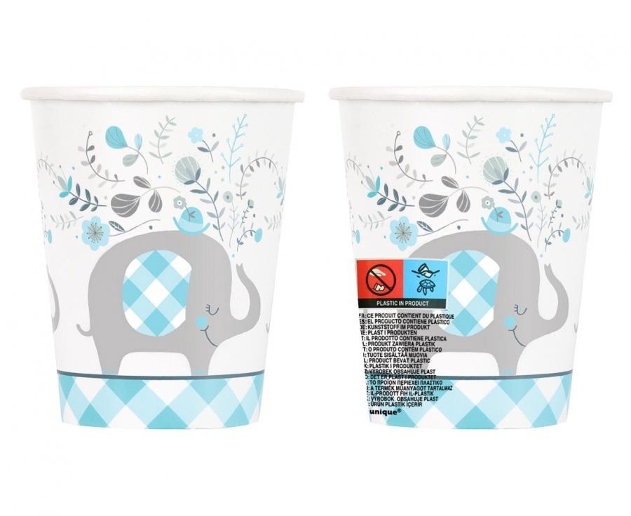 Ziloņu formas zilas papīra krūzītes, 8 gab., 266 ml