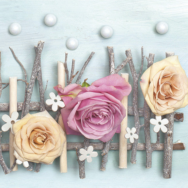 Salvetes ar pasteļtoņu kompozīcijas rožu krāsā, 20 gab., 33x33 cm