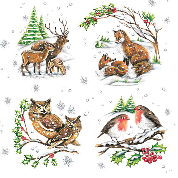Ziemassvētku salvetes ar ziemas dzīvniekiem, 20 gab. iepakojumā, 33x33 cm