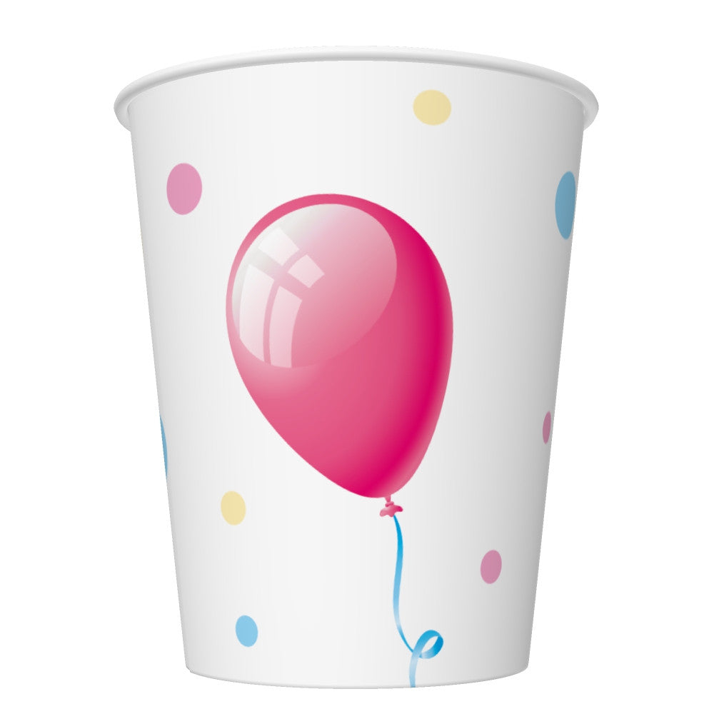 Daudz laimes dzimšanas dienā kūka ar baloniem Papīra krūzītes 8 gab. 250 ml