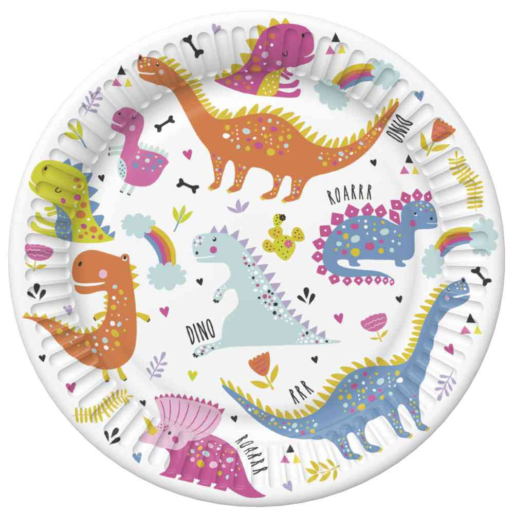 Smieklīgi dinozaura papīra šķīvji 8 gab. 18 cm