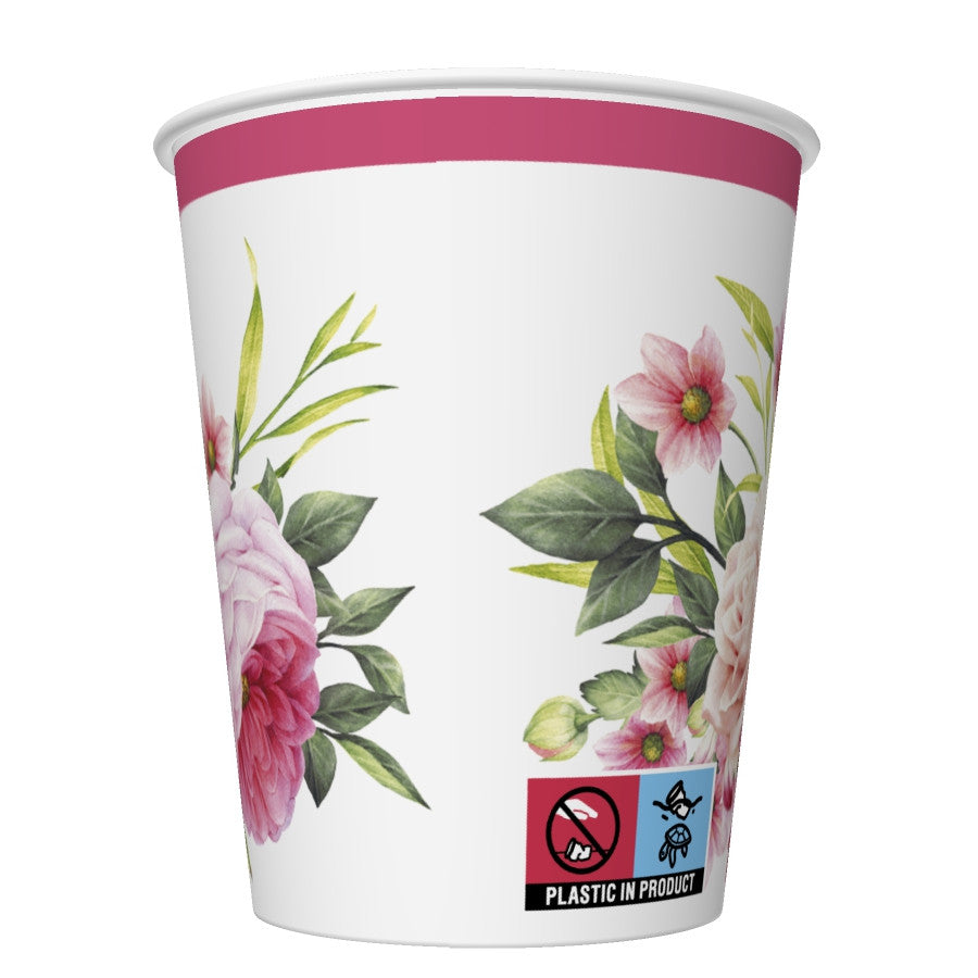 Krāsainie zariņi ar lapām, rožu krāsas papīra krūzītes, 8 gab., 250 ml