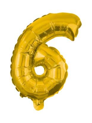 Zeltains skaitlis, zelta mini skaitļa 6 folijas balons 35 cm