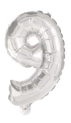 Folijas balons "Mini Cipars 9", 35 cm, sudraba krāsā