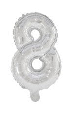 Sudraba skaitlis, sudraba folijas balons, skaitlis 8, 10 cm