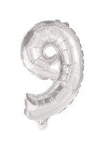 Sudraba krāsas folijas balons "Cipars 9", 10 cm
