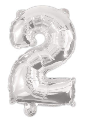 Sudraba krāsas folijas balons "Cipars 2", 95 cm