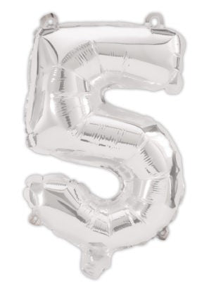 Sudraba krāsas folijas balons "Cipars 5", 95 cm