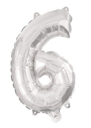 Sudraba krāsas folijas balons "Cipars 6", 95 cm