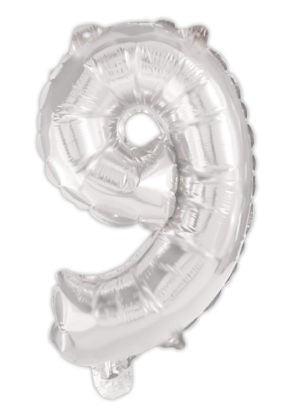 Sudraba krāsas folijas balons "Cipars 9", 95 cm