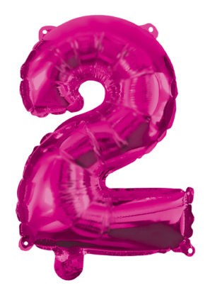 Folijas balons "Cipars 2" ar rozā krāsu, 95 cm