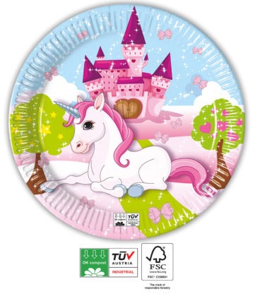 Vienradža pils papīra šķīvji 8 gab. 23 cm FSC