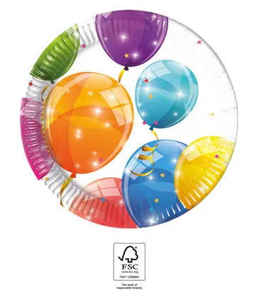 Balonu dzirkstošo papīra šķīvju komplekts, 8 gab., 20 cm, FSC