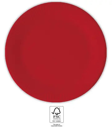 Krāsaini vienkrāsaini sarkani, sarkani papīra šķīvji 8 gab. 20 cm FSC