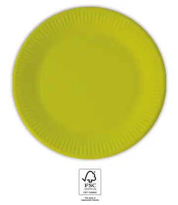 Krāsaini vienkrāsaini laima zaļi, zaļi papīra šķīvji 8 gab. 20 cm FSC