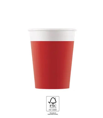 Krāsa vienkrāsaina sarkana, sarkanas papīra glāzes 8 gab. 200 ml FSC