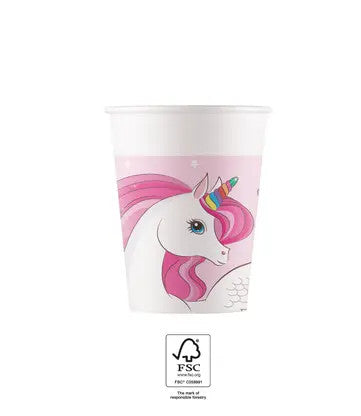 Vienradža varavīksnes krāsu papīra krūzītes 8 gab. 200 ml FSC