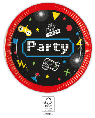 Gamer Gaming Party papīra šķīvji 8 gab. 20 cm FSC