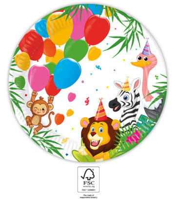 Džungļu balonu papīra šķīvji 8 gab. 23 cm FSC