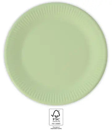 Krāsaini vienkrāsaini pasteļmētru toņi, zaļi papīra šķīvji, 8 gab., 23 cm, FSC