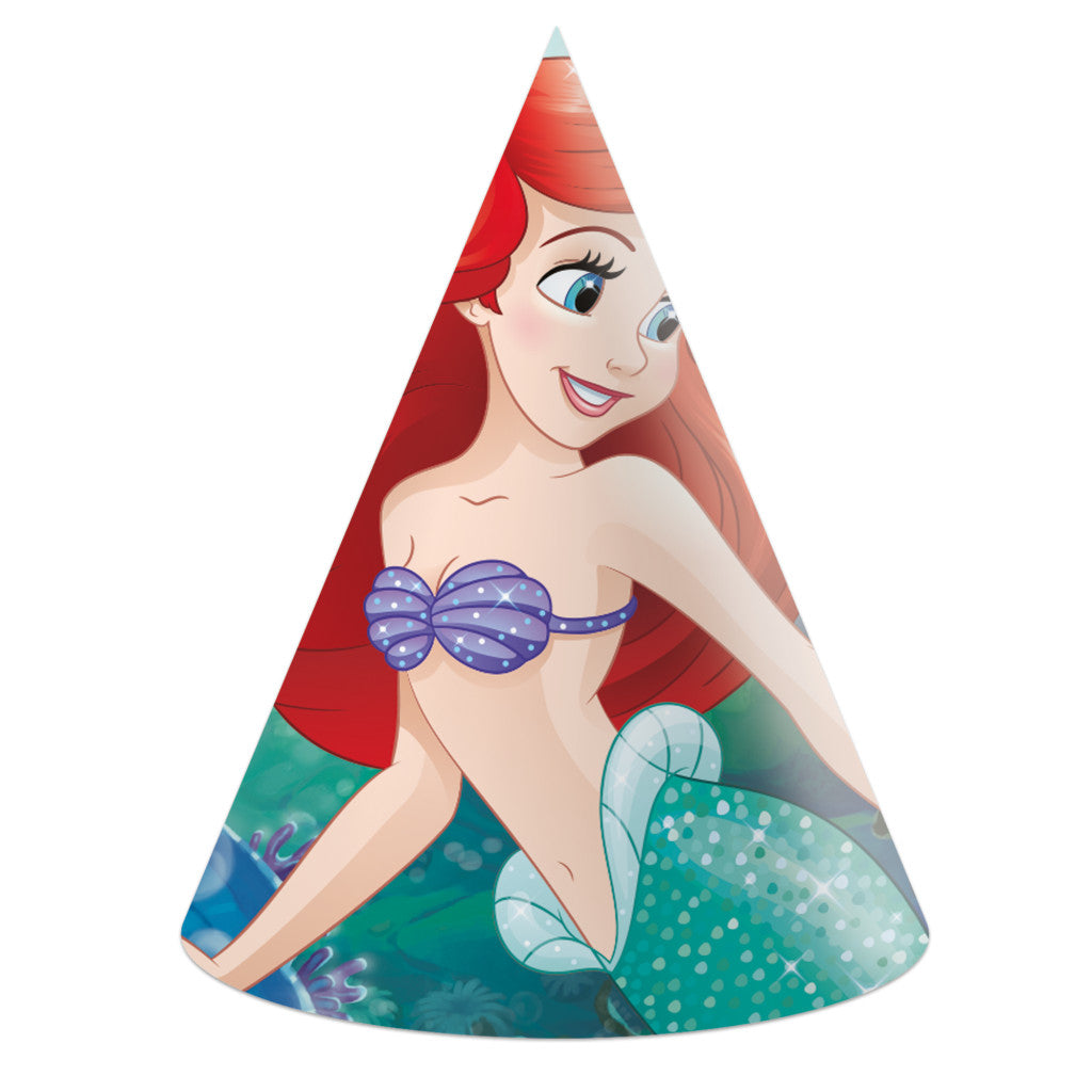 Disney Princess Ariel ziņkārīgās ballītes cepures, trīsstūrveida, 6 gab. FSC