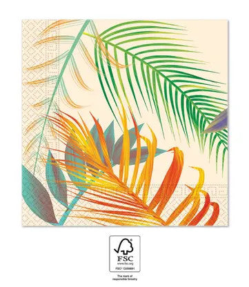 Salvetes ar tropu ziedu un lapu motīvu, 20 gab., 33x33 cm, FSC