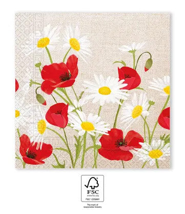 Salvetes ar ziedu un margrietiņu uzrakstu "Magones" 20 gab., 33x33 cm FSC