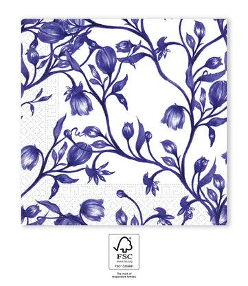 Zilas porcelāna salvetes "Flower Blue", 20 gab., 33x33 cm
