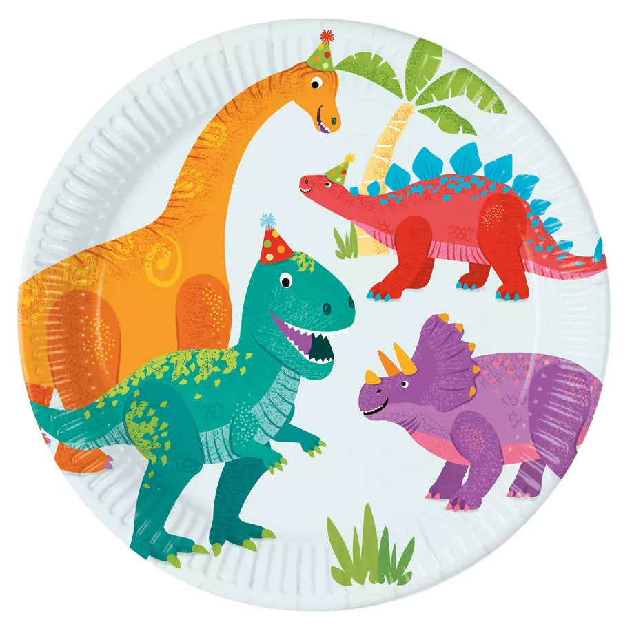 Dinozauru ballītes papīra šķīvji 8 gab. 23 cm FSC