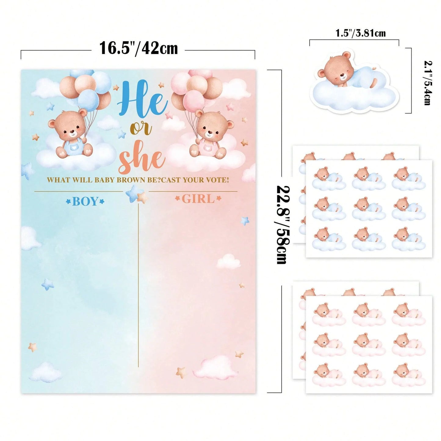 Dzimuma atklāšanas plakāta komplekts, gender reveal balsošanas plakāts