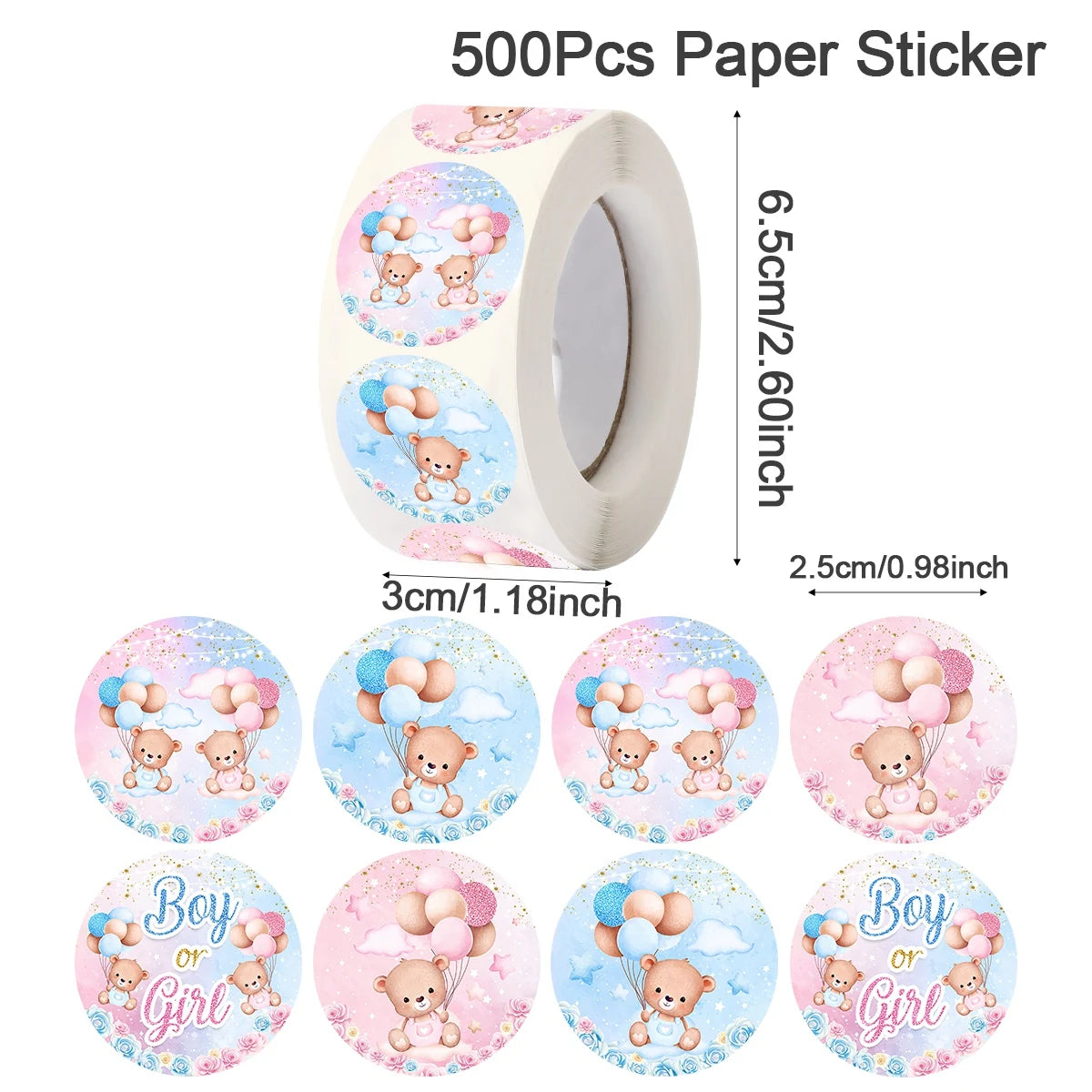 500 gab. dzimumu atklāšanas apaļas uzlīmes