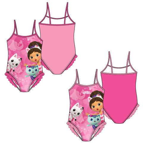 Gabby's Dollhouse Pink bērnu peldkostīms, peldēšanai, 3-8 gadi